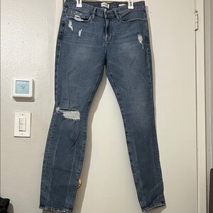 Frame Denim Dark Blue Distressed Skinny Jeans